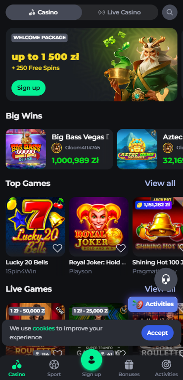 Wersja mobilna Bet casino